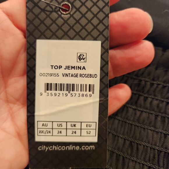 City Chic NWT Women's Black Floral Jemina Peplum Peasant Blouse Top Size 24 - Picture 7 of 9